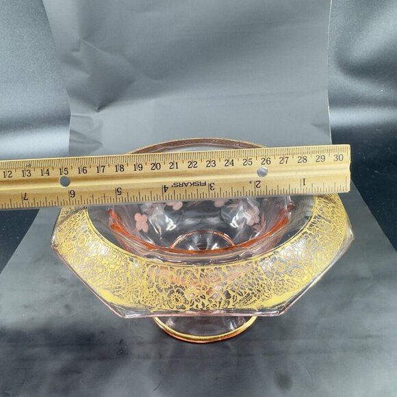 1930s Tiffin Franciscan Pink Depression Gold Edging Rambler Rose Dish Bowl Plate - Picture 6 of 14